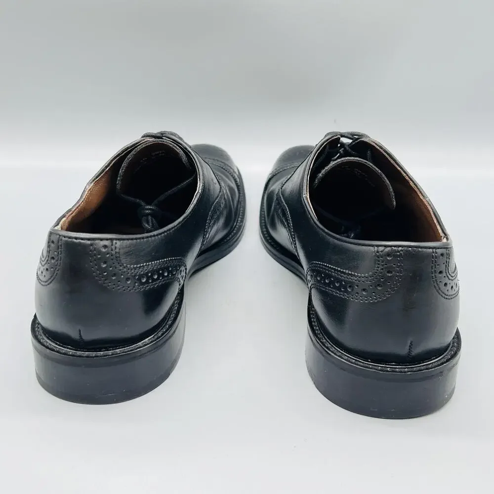Johnston & Murphy Shoes Mens 8.5 Black Leather Cap Toe Oxford Dress Brogue